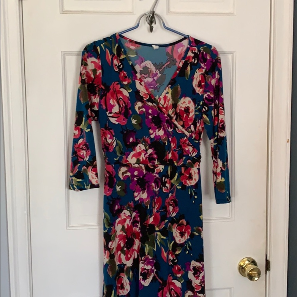 Pinkblush Teal Floral Sash Tie Maxi Dress
